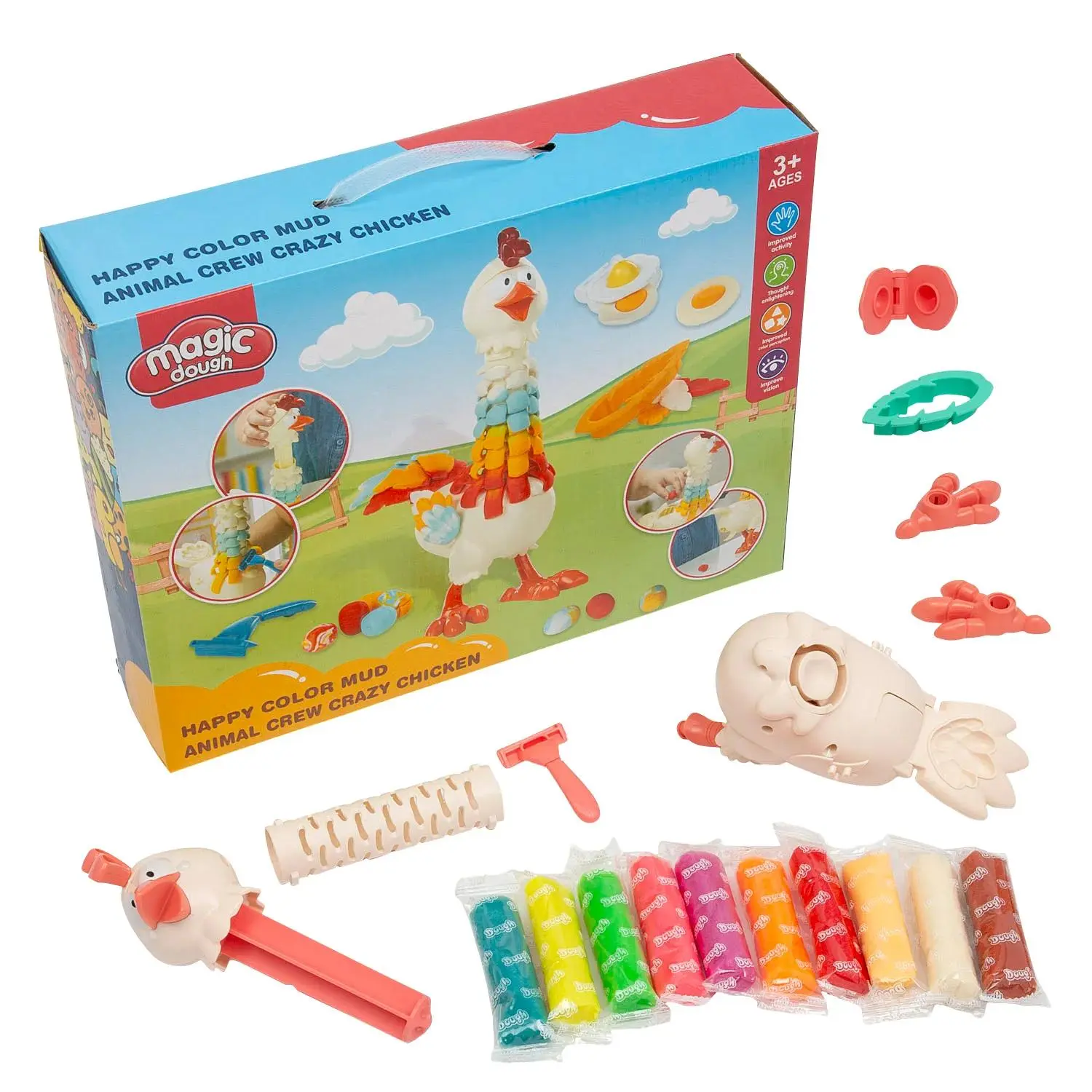 Fun Express Chicken Clay Dough Creation & Play Set, 13 1/4" x 10 1/4" - 14 Piece