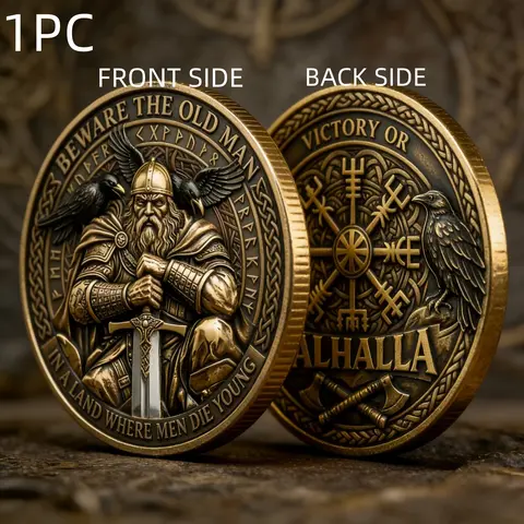 1PC Viking Glory Theme Commemorative Coin, Alloy 3D Relief Collectible Medal, Nordic Totem Element Metal Memorial Decor, Suitable for Brotherhood Gathering, Travel Event and Anniversary, Thanksgiving and Father's Day Gift