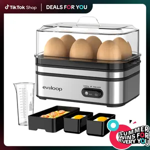 【Deals For You Days】EVOLOOP Rapid Egg Steamer - 6-Egg Capacity, BPA-Free Stainless Steel with Clear Tritan Lid, 400W Electric Egg Cooker for Hard Bo iled, Poached, Scrambled, or Omelette, Includes Measurement Cup & 2 Poaching Trays, Auto Shut Off