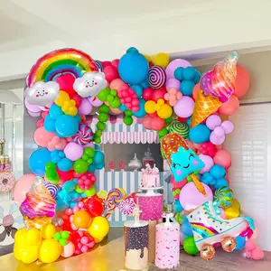 Pastel Candyland Balloon Garland Kit 160Pcs Pink Purple Yellow Candy Ice Cream Balloon Arch For Two Sweet One Summer Sprinkle Birthday Party Decorations