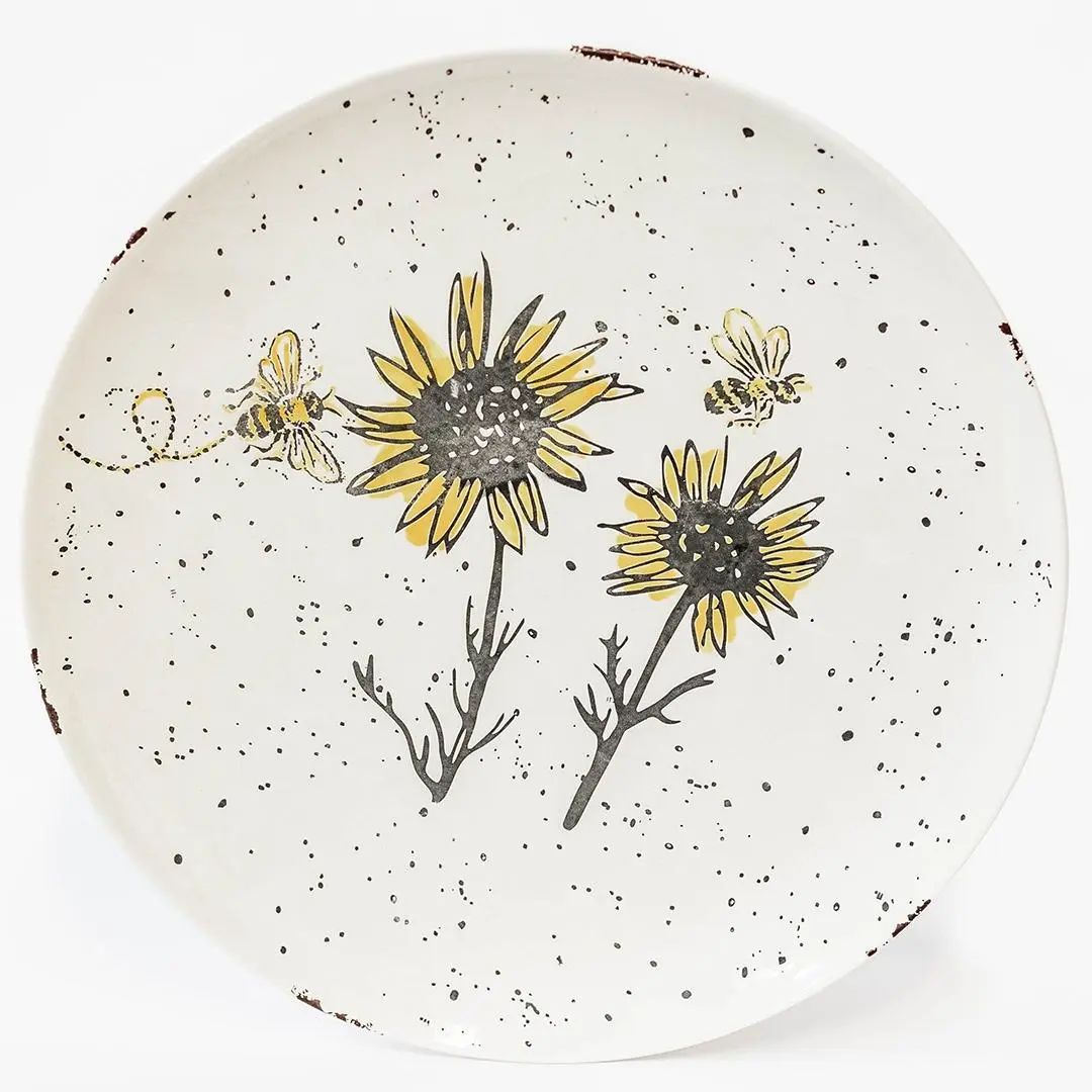 MDR Trading Inc. FP-WCJ-030Q01 Ceramic Speckled With Bees And Sunflowers Serving Plate
