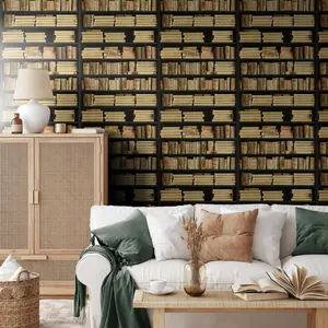 Vintage Bookcase Contact Paper, 1 Count Retro Bookshelf Self-adhesive Removable Wall Paper, Living Room, Bedroom, Study Decorative Wallpaper