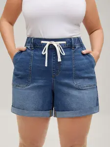 【Summer Turn-Up】【Comfy Waist】BlOOMCHIC Plus Plus Stretchy Waist Vintage Drawstring Denim Shorts [1x-6x] 2026 Summer Pick for Mother's Day