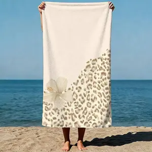 1 Pc Leopard Print, White Hibiscus, Vintage Bohemian Style Beach Towels For Swimming Pool Vacation, Sand Free Fast Drying Beach Towel - Easter Summer Gift For Adults Women Men Kids