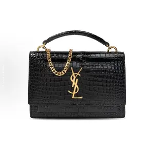 Pre-owned Yves Saint Laurent · Shoulder Bags YSL Saint Laurent Sunset Mini Bag in Black Croc Embossed Leather with Gold Chain