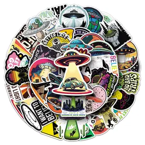 50 Pieces Alien-themed Graffiti Stickers, Waterproof Decorative DIY Creative Stickers Suitable for Luggage, Phone Cases, Laptops, Helmets and Skateboards