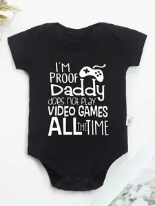 100% Cotton Youngsters Onesie - "I'm Proof Daddy Doesn't Always Play Video Games" Funny Letter Print, Soft Casual Round Neck Romper for Youngsters