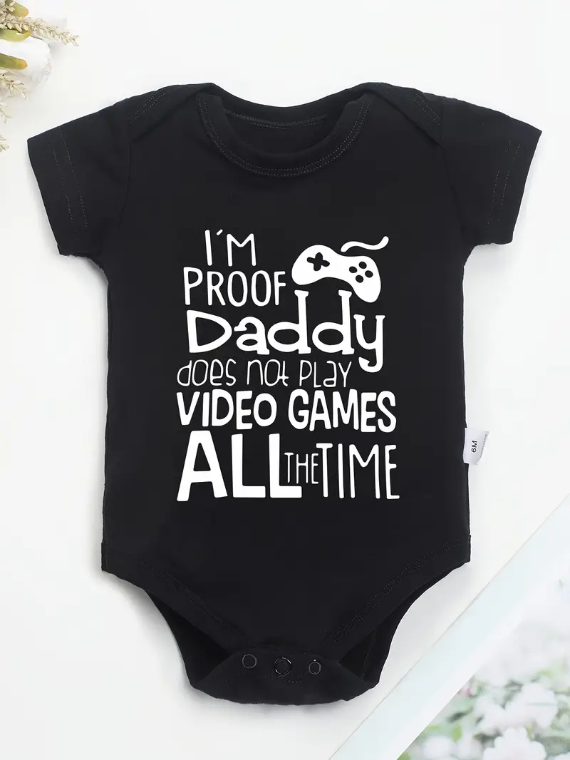 100% Cotton Youngsters Onesie - "I'm Proof Daddy Doesn't Always Play Video Games" Funny Letter Print, Soft Casual Round Neck Romper for Youngsters