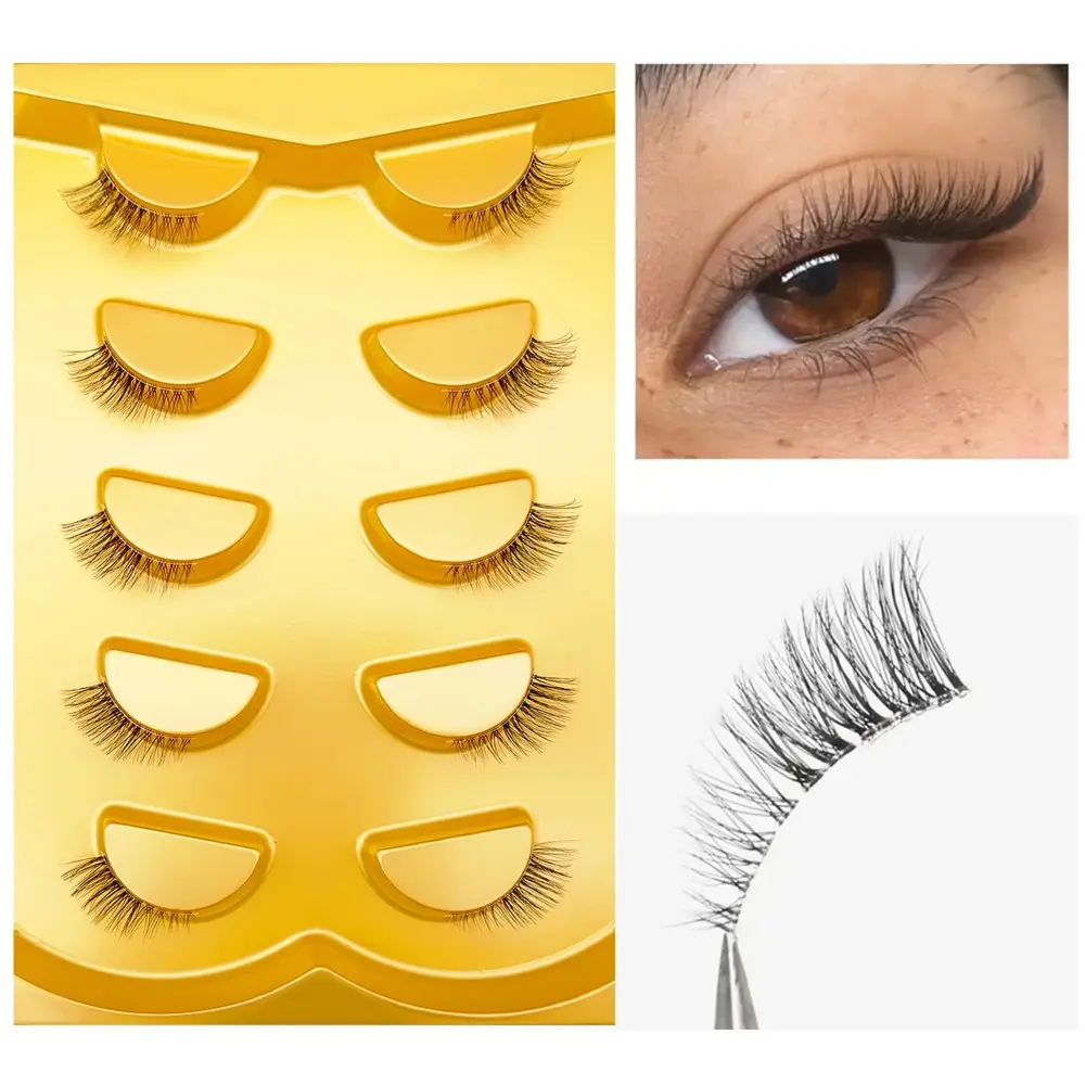 Natural Cat Eye Half False Eyelashes 5Pairs Clear Band Soft Faux Mink Lashes FluffyShort EyelashesReusable Makeup Lash Extension