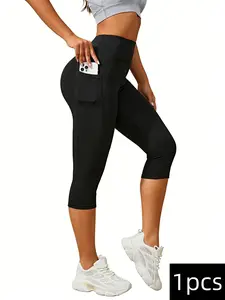 Women's High-waisted Tummy-reducing Yoga Pants In Sets - 7-inch Pants, Opaque Fitness Pants With Tummy-reducing Technology, Solid-color Summer Sportswear, Suitable for Gyms, Running, and Pilates.
