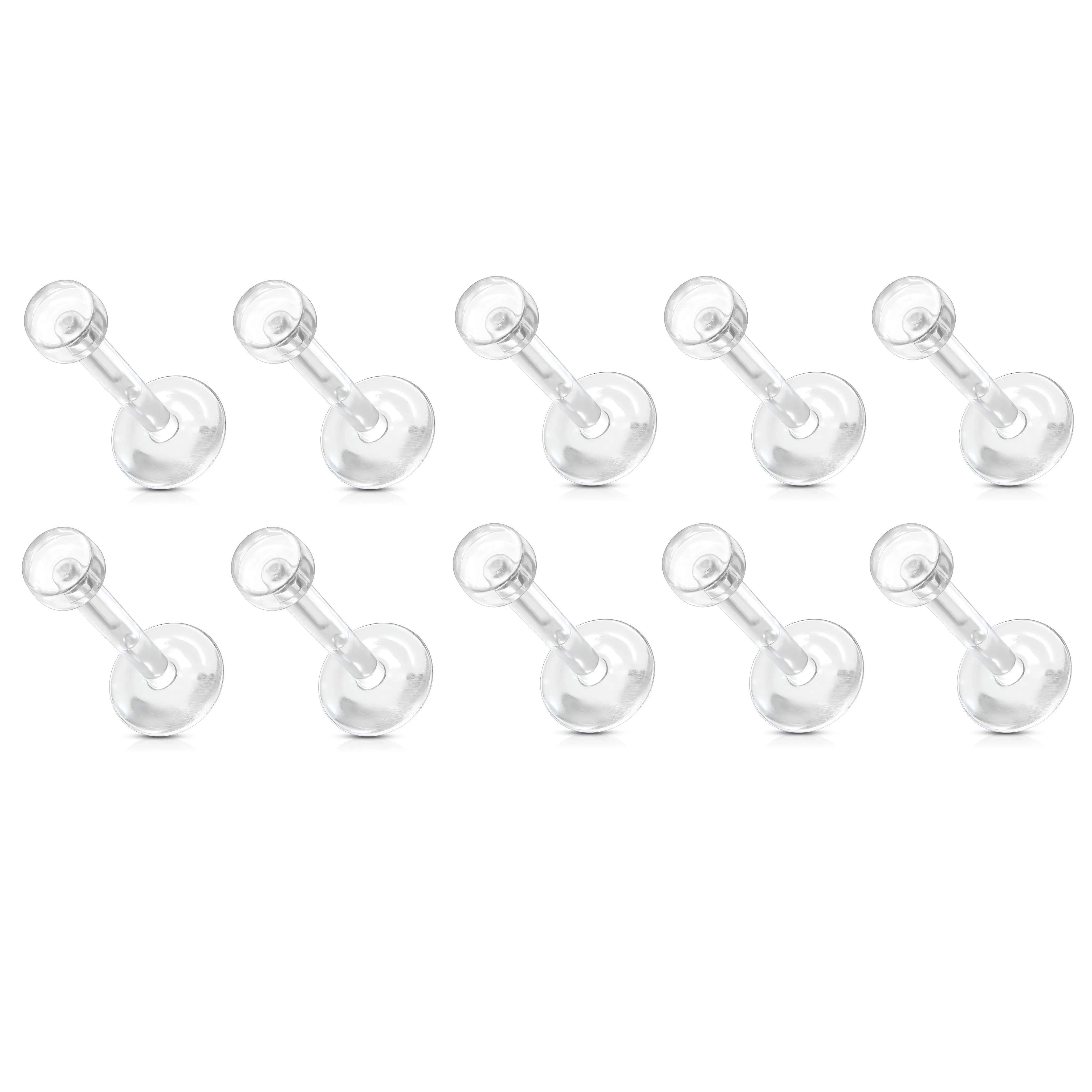 Lot of 10 Clear Bioflex 3mm Flat Push Top Piercing Retainers