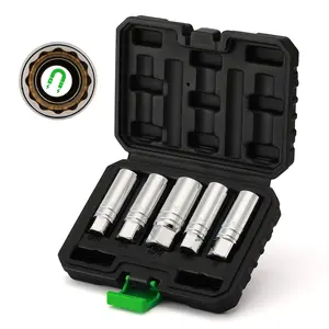 5 Piece 3/8-Inch Drive Magnetic Spark Plug Socket Set, Includes 14mm, 16mm Thin Wall Sockets and 9/16-inch, 5/8-inch, 13/16-inch Sockets, 6-Point and 12-Point, CR-V, Enhanced Magnetic Design