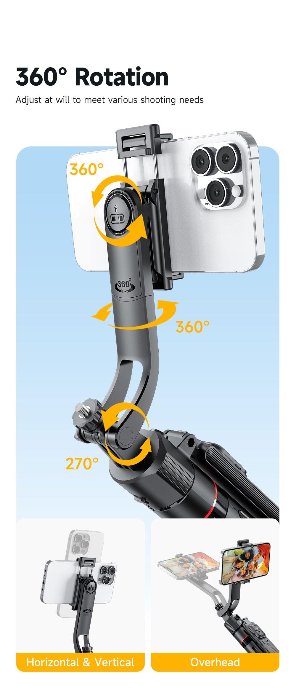 70" Auto Face Tracking Tripod for iPhone,Automatic Popup Tripod,No App,360° Rotation Smartphone Stand Tripod with Rechargeable Remote Control for TikTok Contentcreation Vlog Video Recording Travel Cellphone Selfie