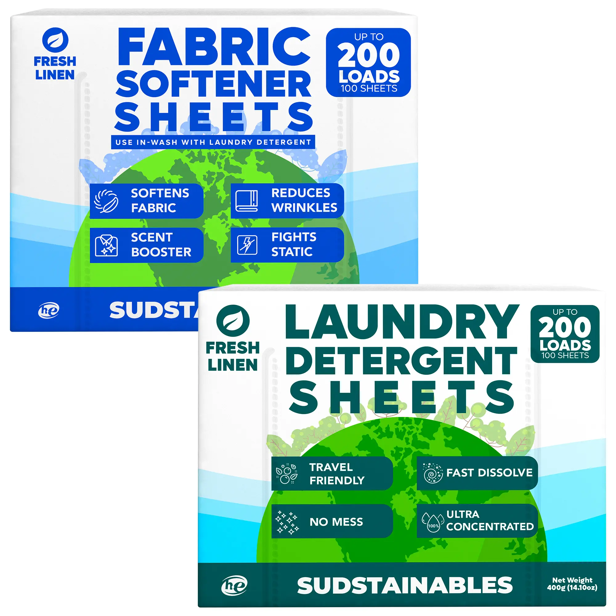 Fabric Softener Sheets for Washer bundle with 100 Sheets Laundry Detergent Sheets Fresh Linen