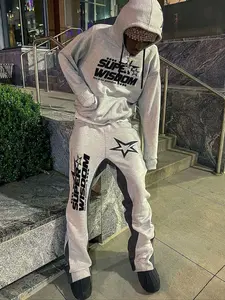 Men's Art Print Knit Hoodie and Sweatpants Set, Sportswear Loose Fit Casual Fashion Comfortable Breathable Two-Piece for All Seasons, Fall outfit