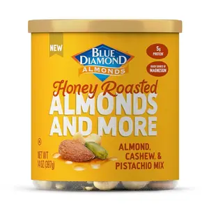 Blue Diamond Almonds, Mixed Nuts Sweet Honey Roasted Deluxe Snack Nuts, Almonds, Pistachios, and Cashews, 14oz. Can (Pack of 1)