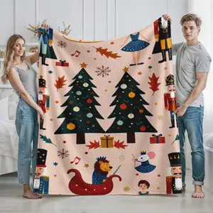 Nutcracker Ballet Christmas Tree Pattern Quilt Blanket Cozy Winter Home Decor Throw for Adults and Teens Holiday Season Gift Perfect for Christmas and New Year Festive Decorations and Warm Celebration Presents