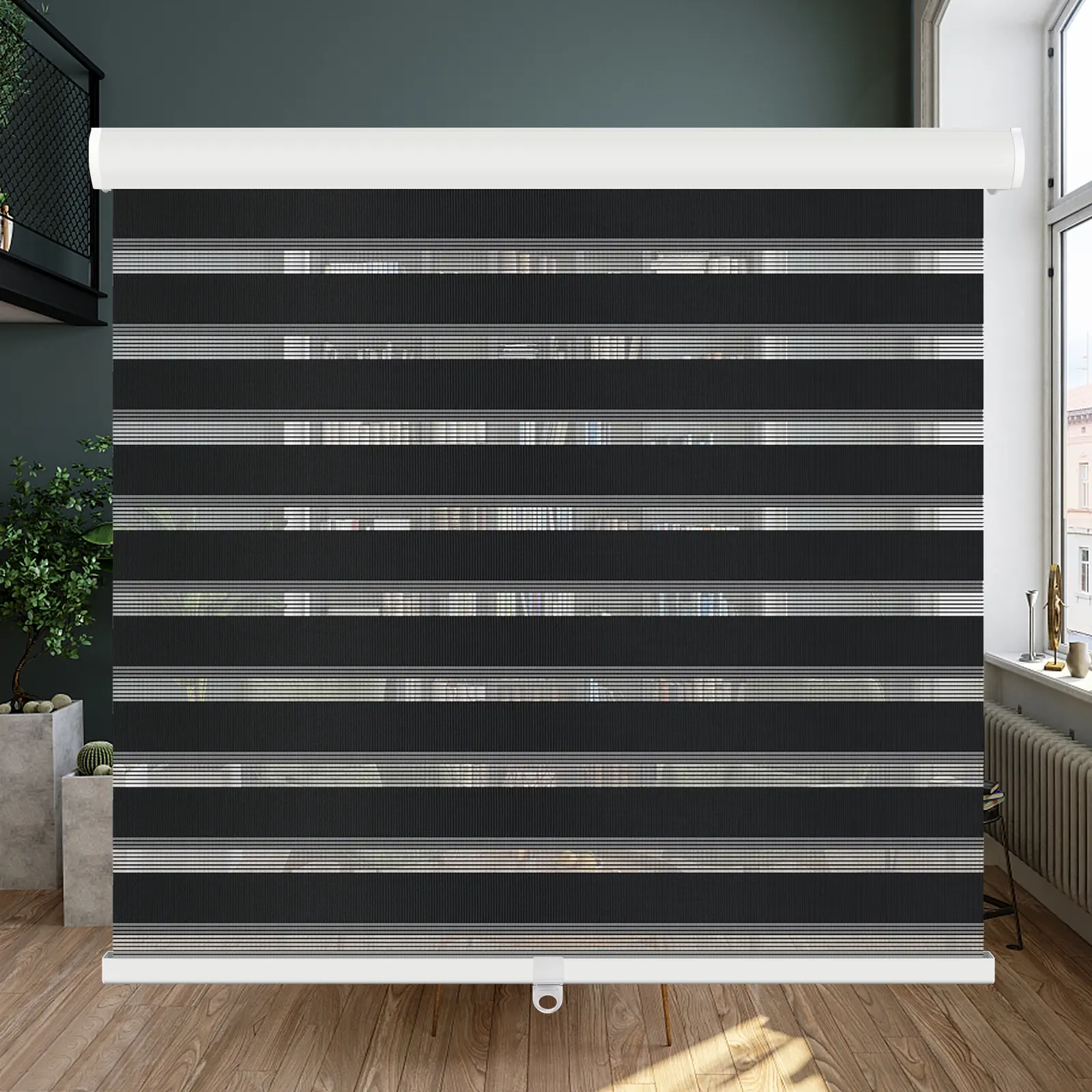 LUCKUP Cordless Zebra Blinds Roller Shades for Window-Dual Layer Sheer Blinds Light Control with Valance Day Night Privacy Light Filtering Fabric