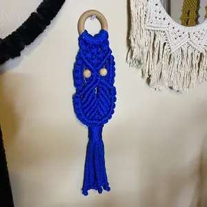 Handmade macrame wall hanging owl BLUE