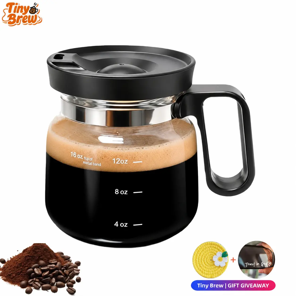 Tiny Brew Coffee Mug with Lid 16oz Glass Creative Cup, Coffee Lovers' Top Choice, Dimensions: 4.9inches tall, 3.8 inches wide, Includes Coaster, Ergonomic Handle Design, a little surprise for your loved one,deals for you,mid year sale, Shaped, Christmas,