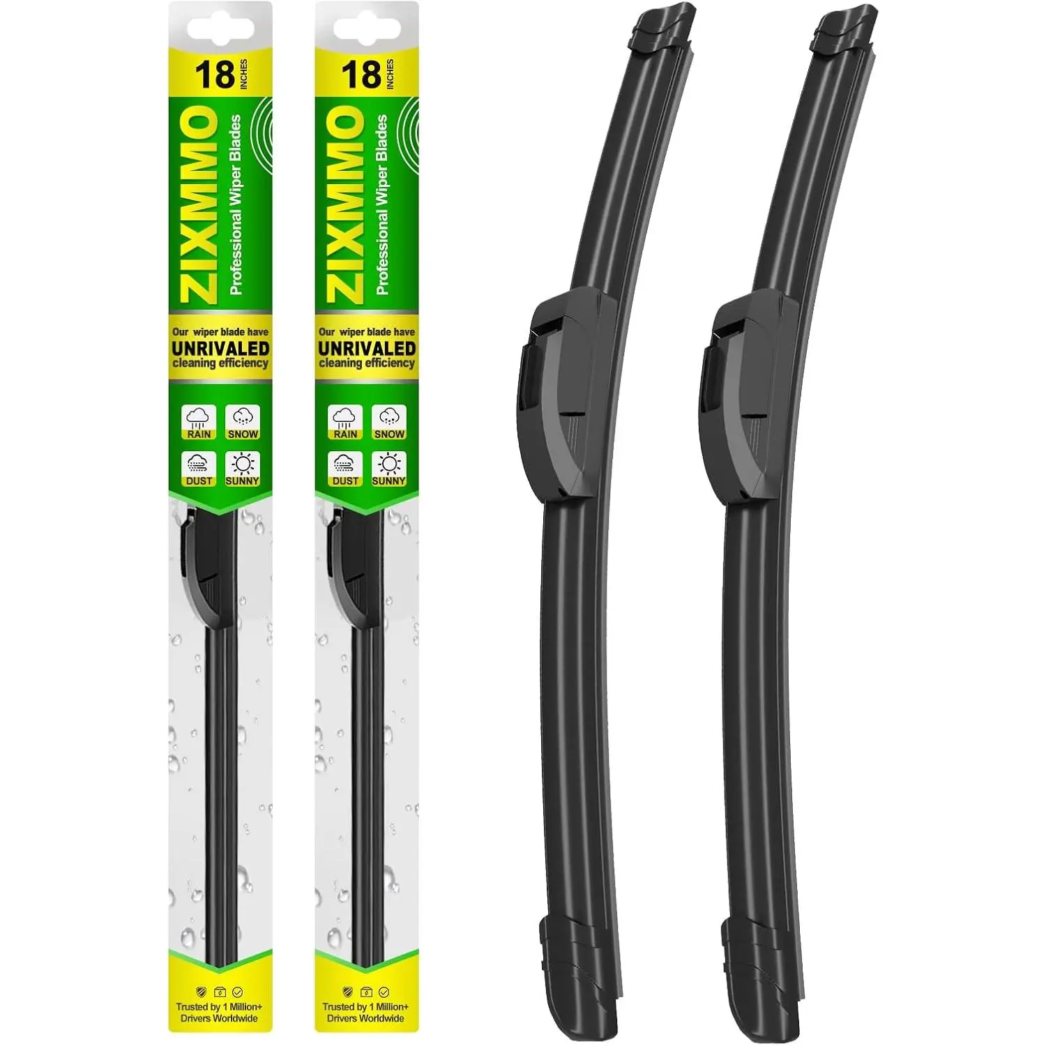 18-Inch Windshield Wiper Blades Set of 2, OEM-Quality Premium Rubber All-Season Auto Replacement Parts with Exact OE Fit