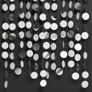 Sparkling Silver Circle Dots Garland - Festive Polka Dot Streamer for Memorable Celebrations! Perfect Party Decoration String Banner Backdrop for Birthdays, Weddings, Baby Showers, Engagements, Bridal Showers, Graduations, Bachelorette Parties, and More!