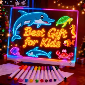 17" Rechargeable LED Drawing Board 13 Light Effects Colored Neon Glow Doodle Drawing Tablet Great Education Gift for Kids Birthday Christmas