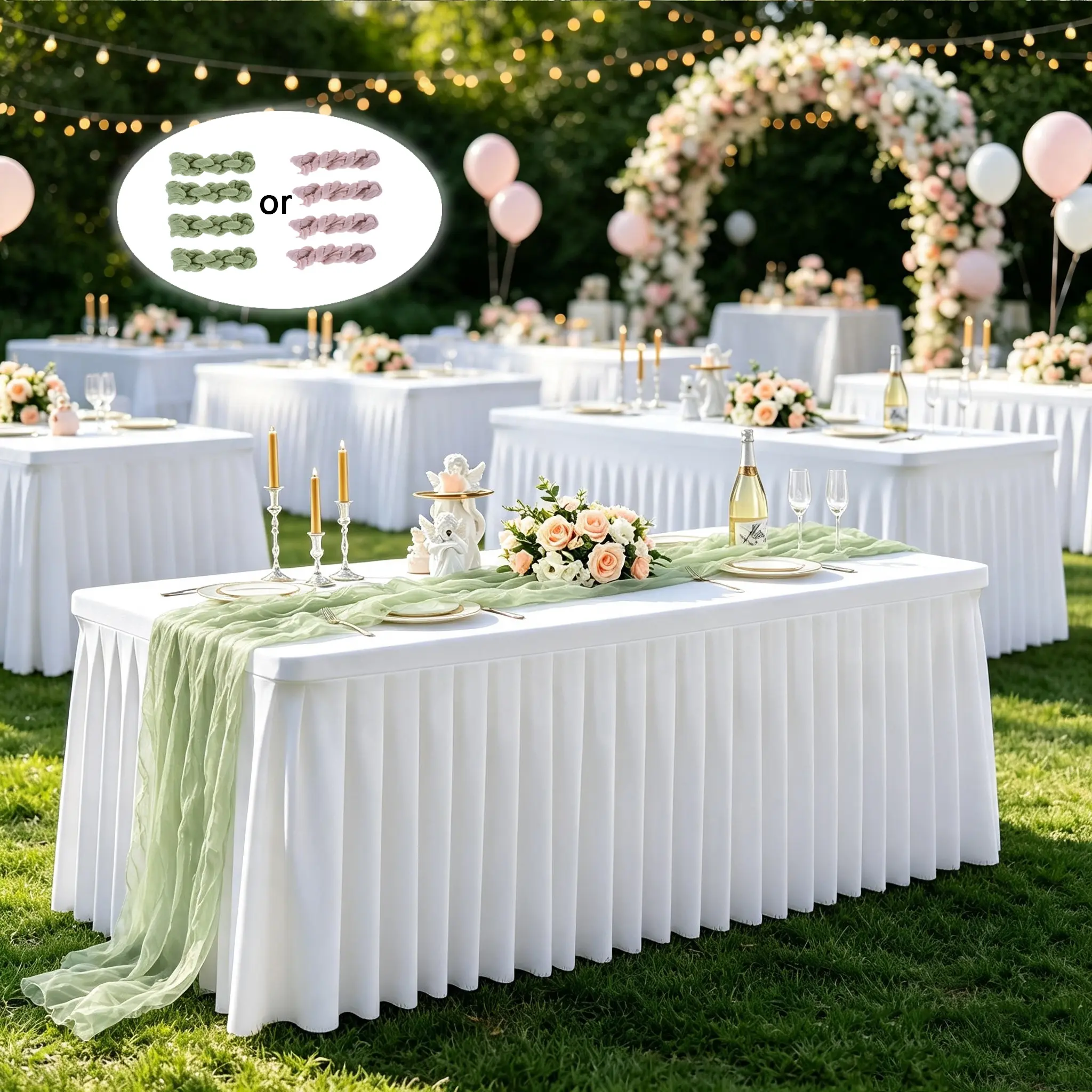 4 Pack Spandex Tablecloths Includes 4 Pack Table Runner for Rectangle Tables for4/6/8FT Foot Rectangle Tables, Wrinkle Free Stretchy Fitted8FT Table Cloths Cover Desk Skirt for Parties WeddingsBirthday Banquet Baby Shower Events