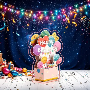 Colorful 3D Pop-Up Birthday Card with Balloon & Cake Design Gold Foil Handmade Greeting Card for Kids Friends Family Perfect Gift High-Quality Sturdy Craftsmanship Personalize Your Wishes