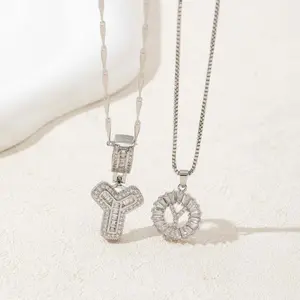 2 Pack Zirconia Women's Initial Pendant Necklace with Adjustable 17" - 19" Chain Valentine's Day Jewelry Party and Birthday Gift Fashion Jewelry Personalized Jewelry