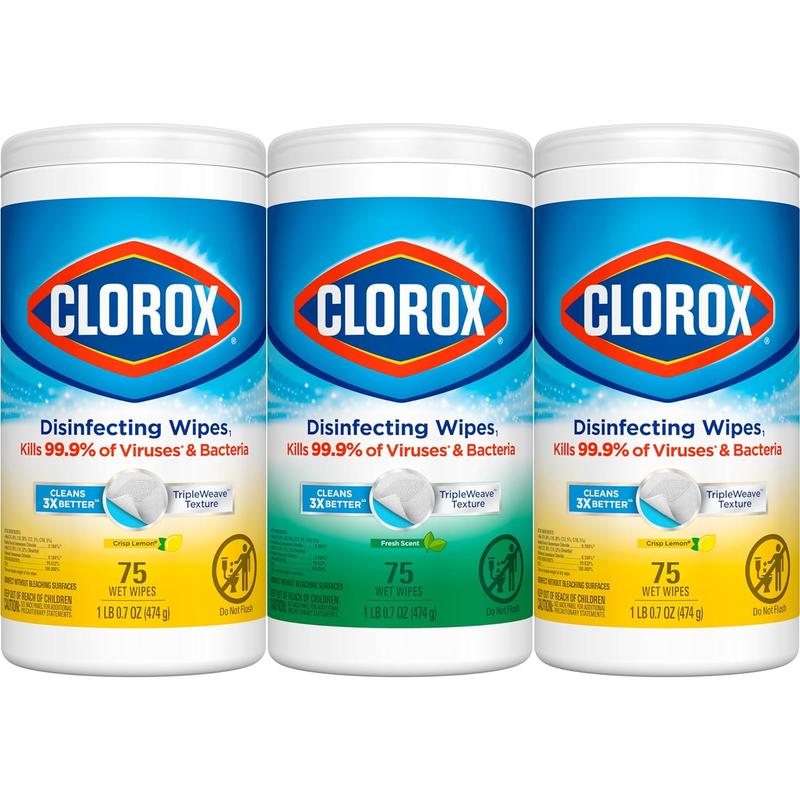 Clorox Disinfecting Wipes Value Pack, Household Essentials, 75 Count, Pack of 3 (Package May Vary) Clorox Disinfecting Wipes