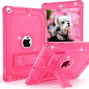 for iPad 9th Generation Case, for iPad 8th/7th Generation 10.2 inch Case 2021/2020/2019, Glitter Hot Pink Slim Shockproof Hard iPad 9 8 7 Gen Cute Cover with Stand for Girls/Women