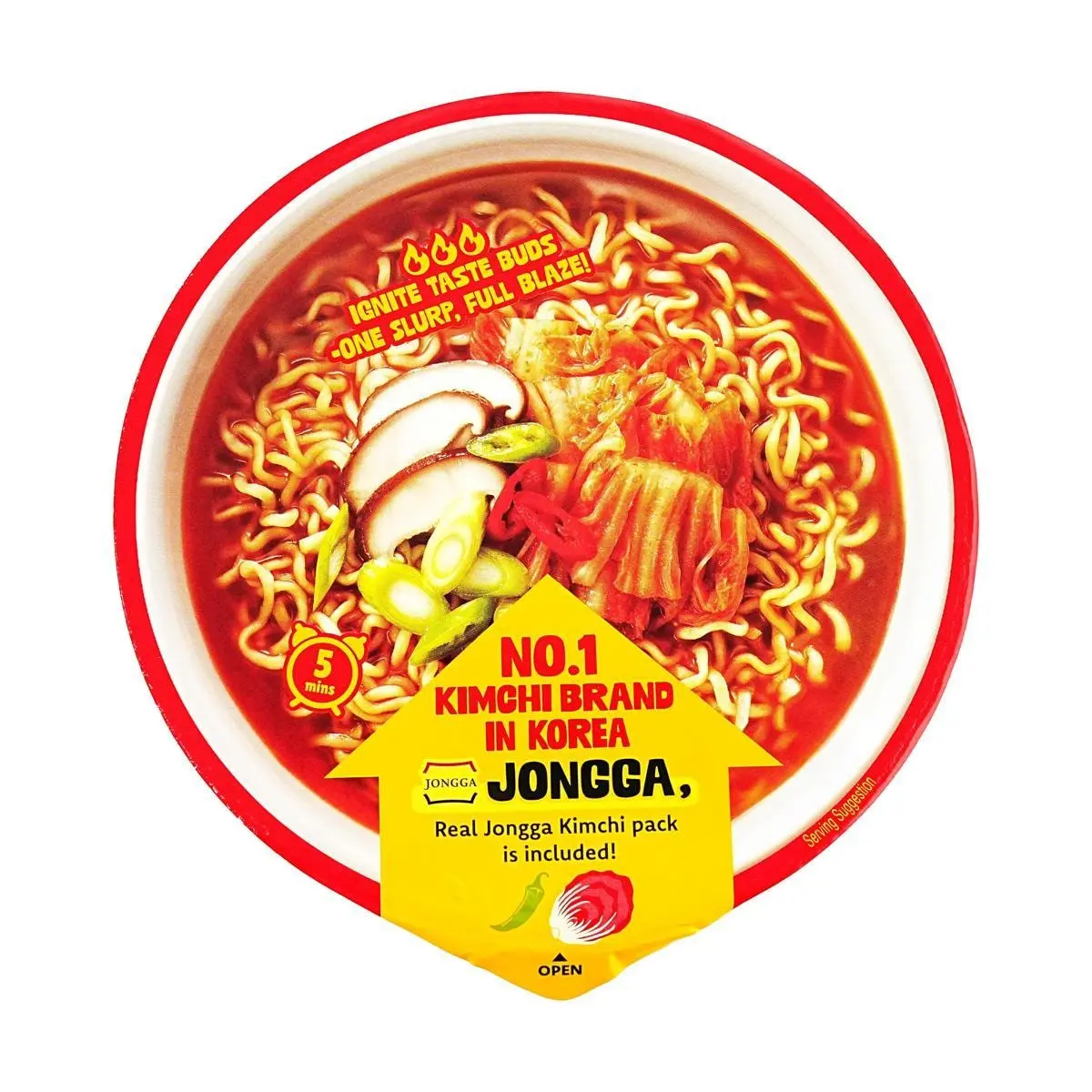 O'Food Jongga Kimchi Ramen Cup Noodles - Authentic Korean Spicy Noodle Soup with #1 Selling Kimchi, 140g