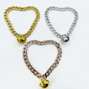 Fashion Large Gold Bell Pet Collar Plastic Gold Chain Jewelry for French Bulldogs & Cats Cute Toy Bell Pet Accessory