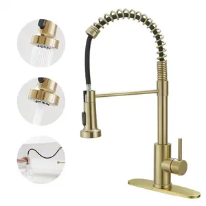 Kitchen Faucets with Pull Out Sprayer Commercial Spring Sink Faucet Stainless Steel Brushed  Pull Down Single Handle Farmhouse faucets with Deck Plate for Camper Laundry Utility Rv Wet Bar