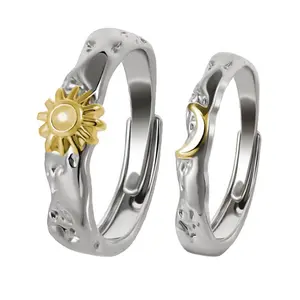 Adjustable Promise Rings for Couples - Sun and Moon Matching His & Hers Eternity Rings Set Unique Engagement Wedding Bands for Men Women