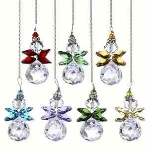 7-piece crystal angel reflective pendant, with transparent prism, rainbow decoration, suitable for home decoration, garden and Christmas tree decoration