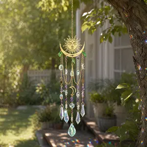 Crystal Sun Catcher, 1 pcs Hanging Suncatcher with Artificial Crystals, Handmade Rainbow Maker Indoor Outdoor Decor for Window Bedroom Courtyard Garden, Bless Gift