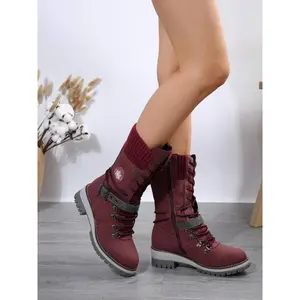 Women's Fall Winter Fashion Snow Boots, Waterproof Leather Mid-Calf Booties, Warm Comfortable Soft Sole Outdoor Hiking Shoes