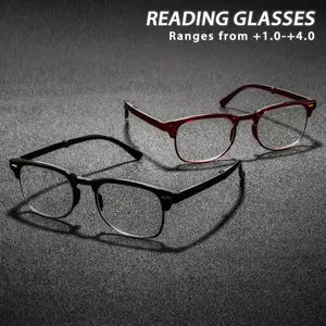 Men's Plastic Square Reading Glasses, Foldable Lightweight Portable Retro Style, Fashion Old Readers Eyewear, 2 Pairs, Lightweight Durable Glasses