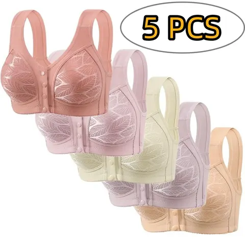 3PCS/5PCS Plus Size Front Closure Wire Free Lightweight Push Up Cami Bra Ultra Soft Breathable Fabric with All Day Comfort and Side Support for Women -RR