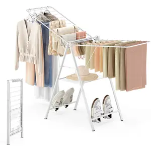 Drying Rack Clothing, Clothes Drying Rack Foldable, Laundry Drying Rack Collapsible for Sweater Indoor, Gullwing Clothes Rack Drying with Rails, White