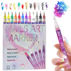 Nail Art Pen Set 12 Vibrant Colors Quick Drying 0.5MM Precision Tip Acrylic Paint Markers for DIY Nail Art Designs Home Salon Use