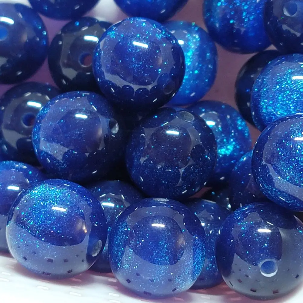 16mm Blue Resin Cateye Beads with Glitter 2.5mm Center Hole High-Quality Resin Beads for Crafting
