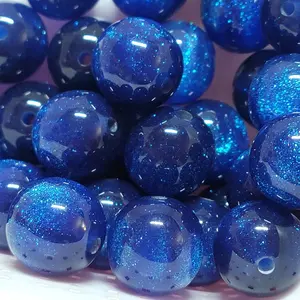 16mm Blue Resin Cateye Beads with Glitter 2.5mm Center Hole High-Quality Resin Beads for Crafting
