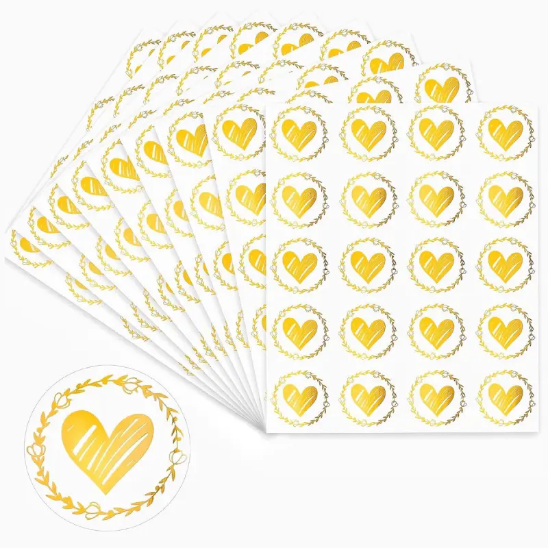 20pcs Gold Heart Envelope Seal Stickers - Transparent Love Decoration Labels, Heart Decals, Round Sealing Stickers for Gift Wrapping