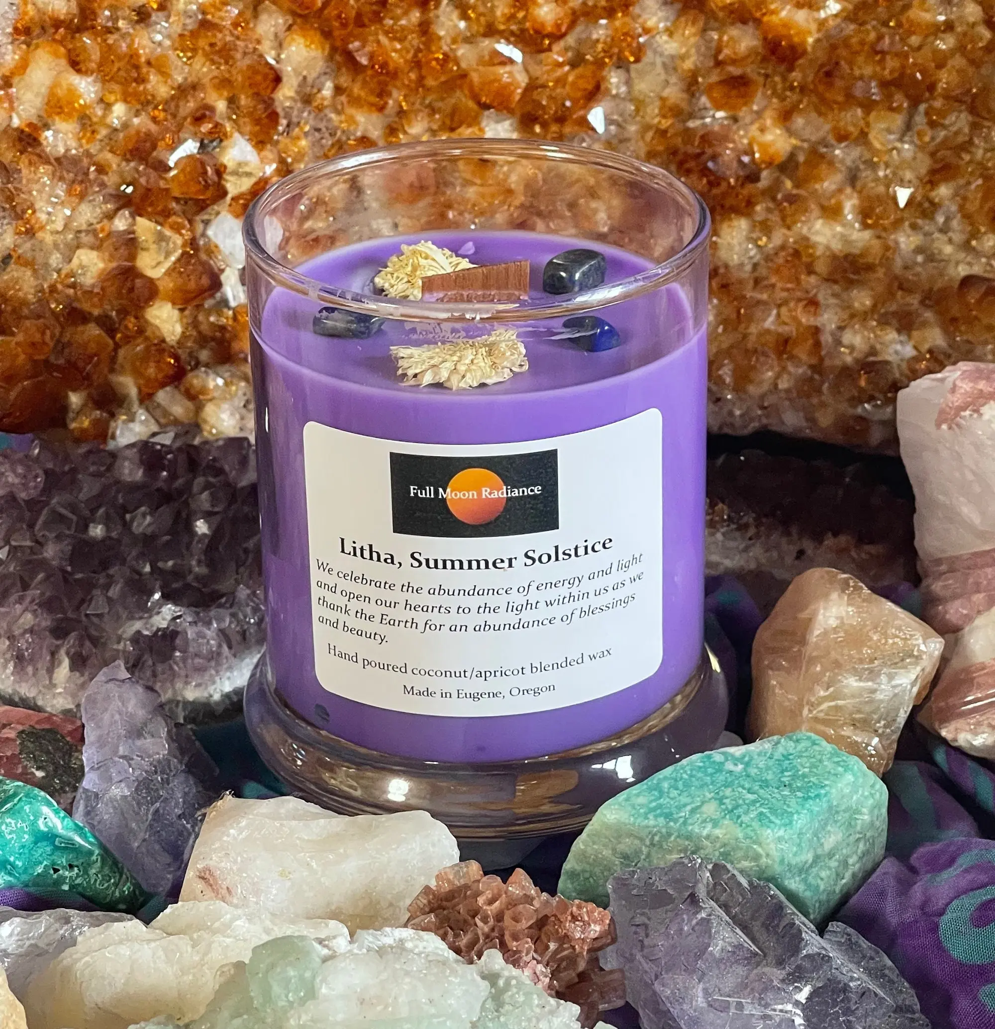 Litha Candle Summer Solstice Candle June 20-22 Herb Infused Candle Crystal Infused Candle