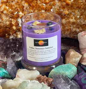 Litha Candle Summer Solstice Candle June 20-22 Herb Infused Candle Crystal Infused Candle
