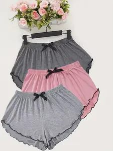 Women's Summer Thin Casual Home Shorts Set, Pure Color Sexy Leisure Wear, New Arrival 3 Pieces, Comfortable Daily Use, Homewear