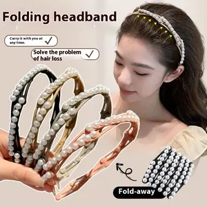 4PCS Korean Folding Headband Women'S 2025 New Stretchable Special Toothed Headband For Wash Face Pressing Anti-Slip Hair Stamp Headband